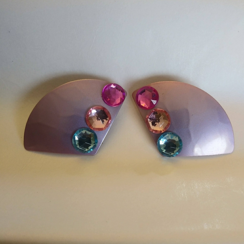 Vintage 80's Retro Rhinestone Geo Earrings